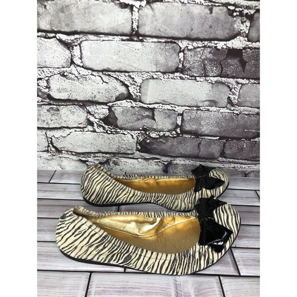 Kate Spade Zebra Print Ivory Black Stripe Patent Bow Ballet Flats Women Sz 8M US - Picture 4 of 16
